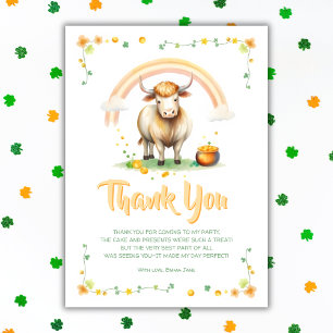 Cartão De Agradecimento Highland Cow Rainbow Dia de São Patrício Birthday