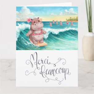Cartão De Agradecimento Hippo Surfista em prancha de surfe flutuando no ma