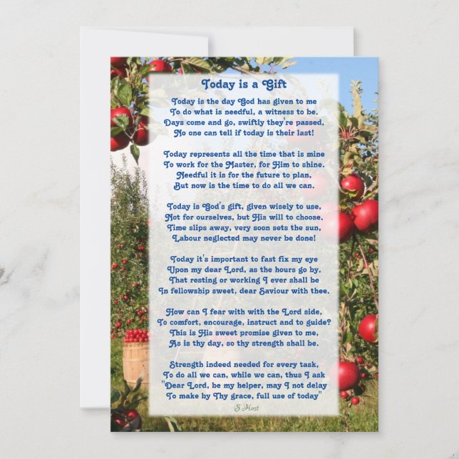 Cartão De Agradecimento "Hoje é um presente" Poema Motivacional Cristão  (Frente)