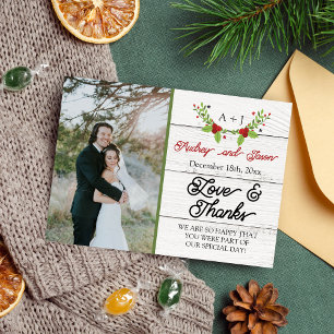 Cartão De Agradecimento Holiday Joy Poinsettia Winter Wood Obrigado