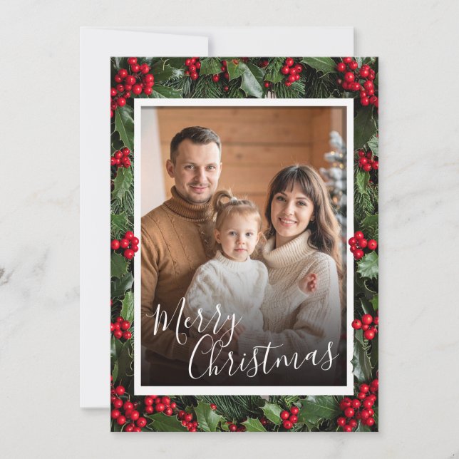 Cartão De Agradecimento Holly Border Flat Christmas Card (Frente)