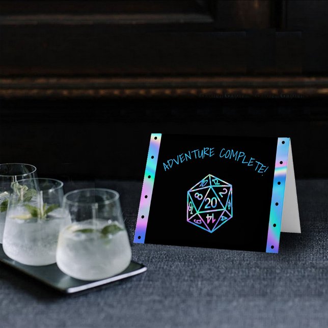 Cartão De Agradecimento Holograma D20 Aventura Concluída | PnP Tabletop (Criador carregado)