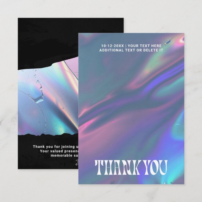 Cartão De Agradecimento Holographic Groovy Retro Grunge Photo or Logo (Frente/Verso)