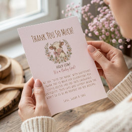 Cartão De Agradecimento Holy Cow Baby Shower Pink Farmhouse