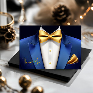 Cartão De Agradecimento Homens Azul Dourado Smoking Festa de Aniversário