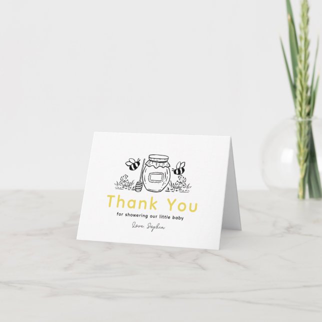 Cartão De Agradecimento Honey Jar & Bees White Baby Shower Thank You (Frente)