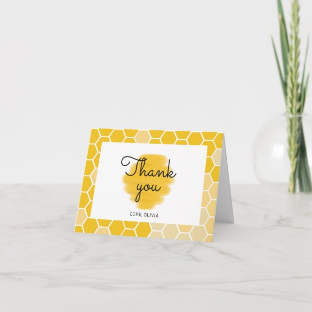 Cartão De Agradecimento Honeycomb Bee theme Party Thank You Folded Card (Frente)