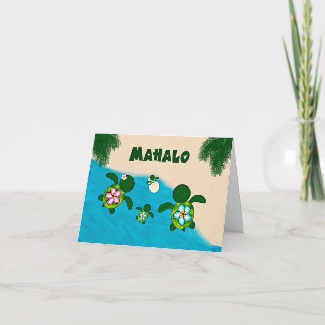 Cartão De Agradecimento Honu BOY Baby Sea TURTLE Obrigado Família Azul 284 (Frente)