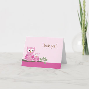 Cartão De Agradecimento Hoot Owl Pink Foled Obrigado bilhete