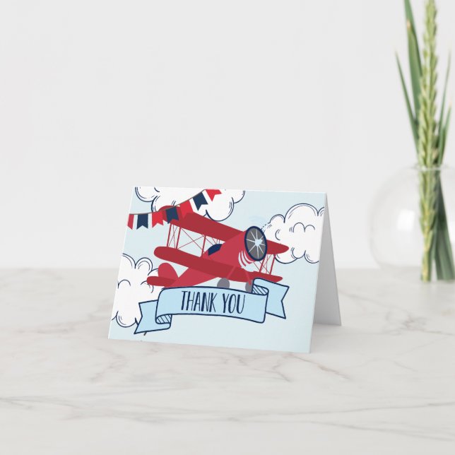Cartão De Agradecimento Hora do Voo Avião Aniversário (Frente)