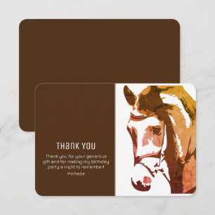 Cartão De Agradecimento Horse Sketch Modern Brown e White Birday