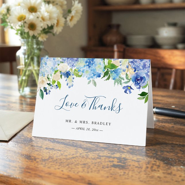 Cartão De Agradecimento Hortênsia Azul Claro Floral Aquarela Obrigado (Criador carregado)