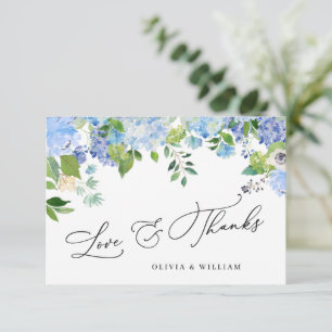 Cartão De Agradecimento Hortênsia Floral Azul Aquarela Elegante
