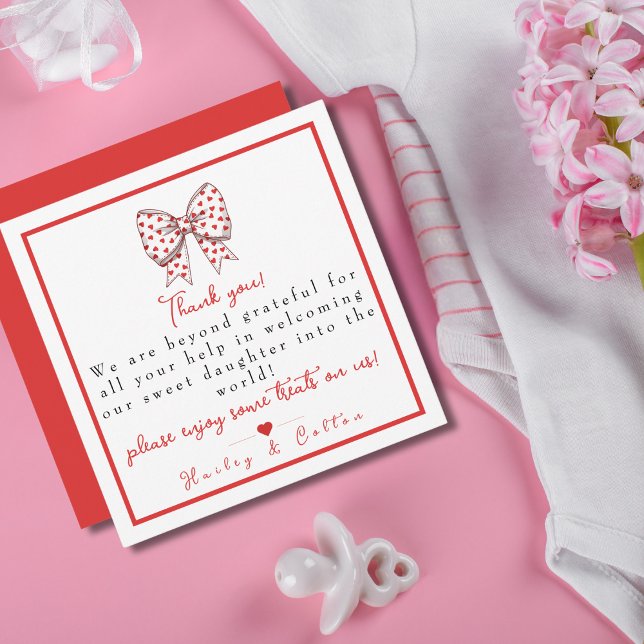 Cartão De Agradecimento Hospital NICU de Trabalho e Entrega Filha do Arco  (Heart Bow Daughter Labor & Delivery NICU Hospital Thank You Card)