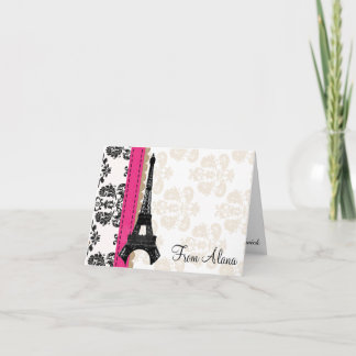 CARTÃO DE AGRADECIMENTO HOT PINK AND BLACK DAMASK EIFFEL TOWER THANK YOU