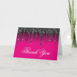 Cartão De Agradecimento Hot Pink and Black Gradient Glitter Drips