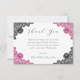 Cartão De Agradecimento Hot Pink and Black Rustic Floral Lace Wedding