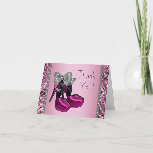 Cartão De Agradecimento Hot Pink High Heel Shoe Thank You Card (Frente)