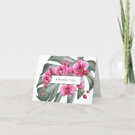 Cartão De Agradecimento Hot Pink Orchids on Monstera Tropical Thank You