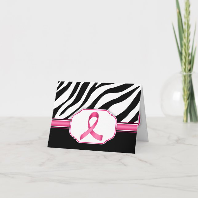 Cartão De Agradecimento Hot Pink Ribbon custom Zebra Print Thank You Cards (Frente)