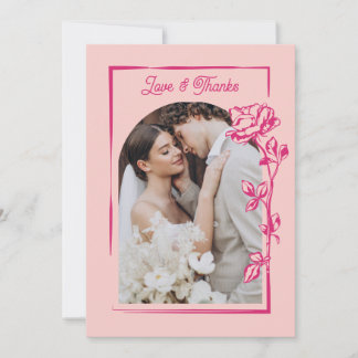 Cartão De Agradecimento Hot Pink Rose Illustration Photo Wedding