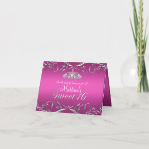 Cartão de Agradecimento Hot Pink & Silver Tiara Sw