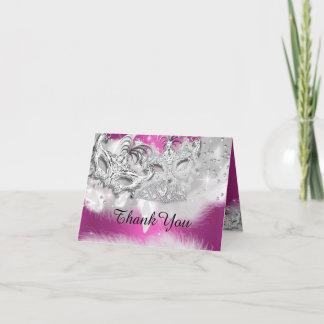 Cartão de Agradecimento Hot Pink Sparkle Masquerad