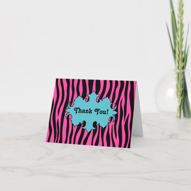 Cartão De Agradecimento Hot pink zebra print with blue banner thank you (Frente)