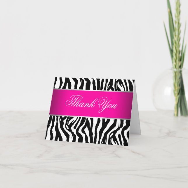 Cartão De Agradecimento Hot Pink Zebra Thank You Cards (Frente)