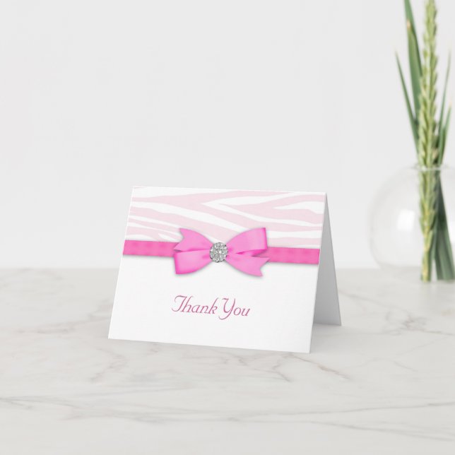 Cartão De Agradecimento Hot Pink Zebra Thank You Cards (Frente)