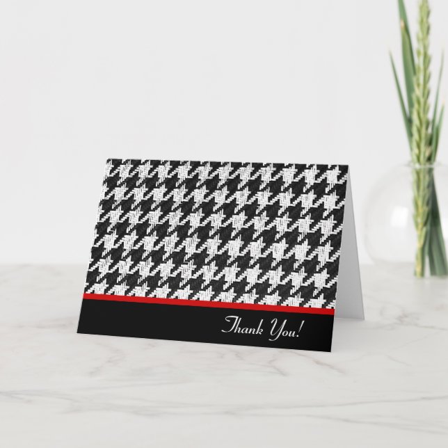 Cartão De Agradecimento Houndstooth black and white thank you card (Frente)