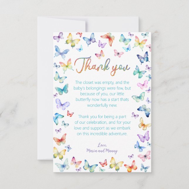 Cartão De Agradecimento https://www.zazzle.com/butterfly_baby_shower_photo (Frente)