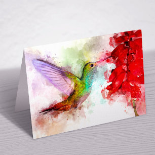 Cartão De Agradecimento Hummingbird com flor Watercolor - 03