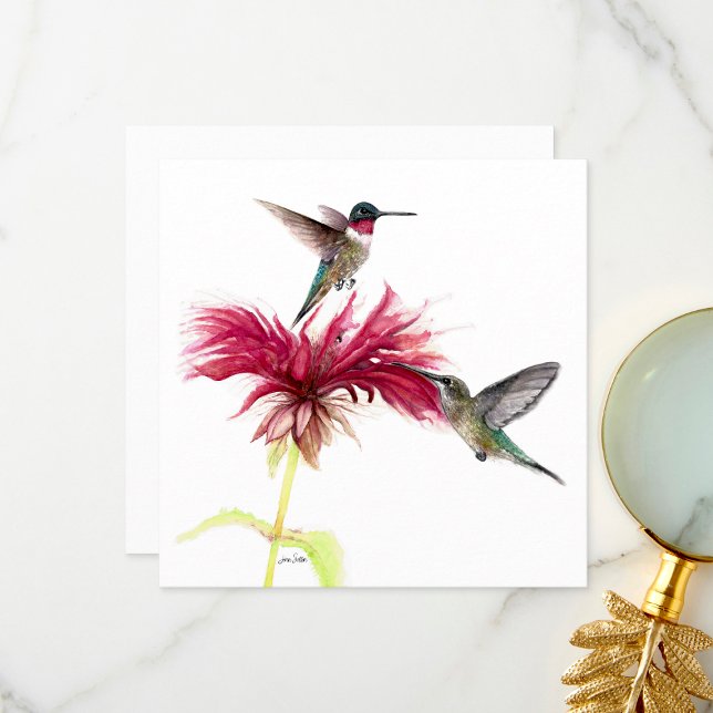 Cartão De Agradecimento Hummingbird Floral Watercolor (Hummingbirds Floral Watercolor Thank You Card by Jenn Steffen Art)