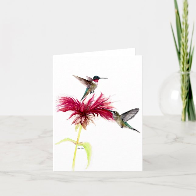Cartão De Agradecimento Hummingbird Floral Watercolor Nota (Hummingbirds Floral Watercolor Note Thank You Card by Jenn Steffen Art)