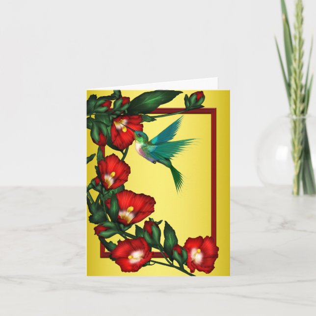 Cartão De Agradecimento Hummingbird Red Hibiscus Yellow Thank You Cards (Frente)