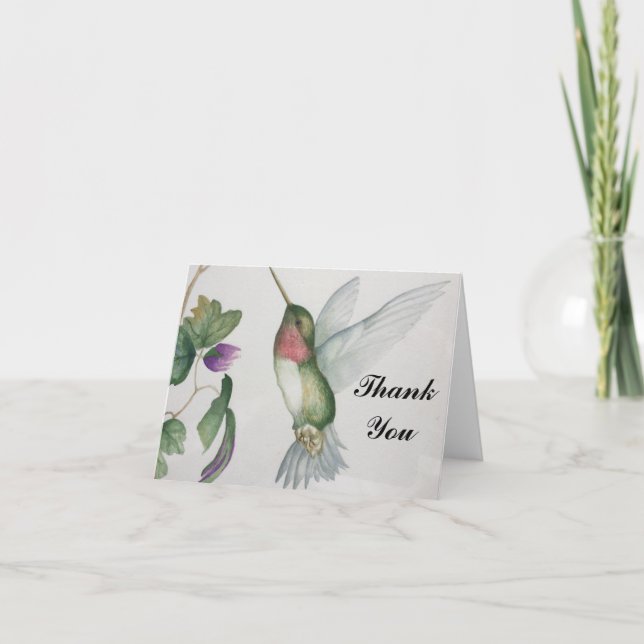 Cartão De Agradecimento Hummingbird Wings Watercolor Thank You Card (Frente)