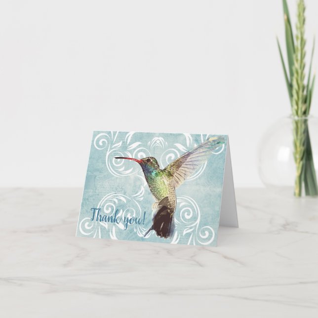 Cartão De Agradecimento Hummingbird with Flourish Background (Frente)