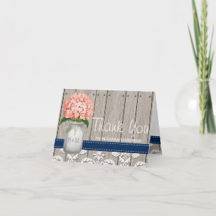 Cartão De Agradecimento Hydrangea Azul Coral Monograma Jarra de Pedreiro O