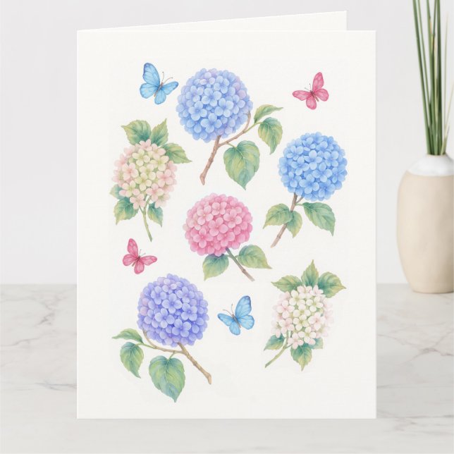 Cartão De Agradecimento Hydrangea e Placa Borboleta de Aquarela Elegante (Frente)