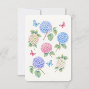 Cartão De Agradecimento Hydrangea e Placa Borboleta de Aquarela Elegante