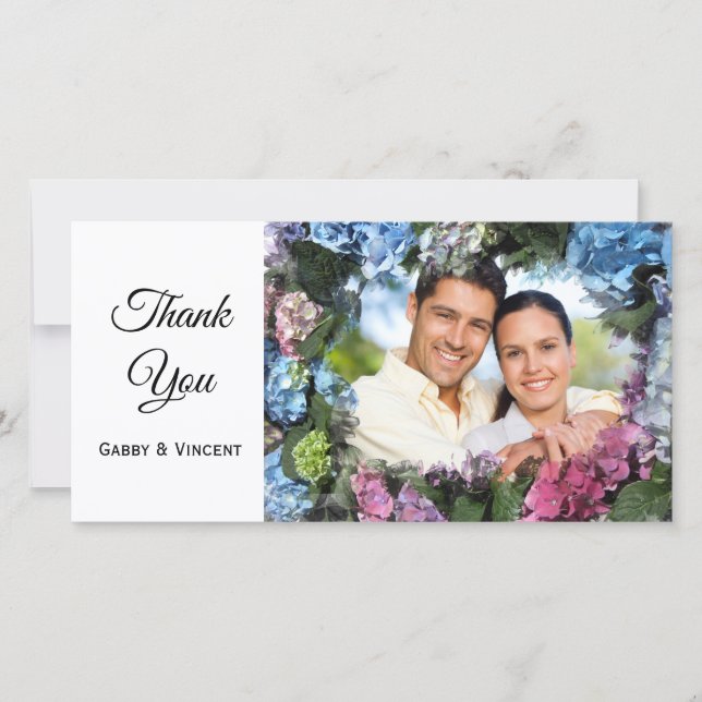 Cartão De Agradecimento Hydrangea Flowers Frame Weding Obrigado Foto (Frente)