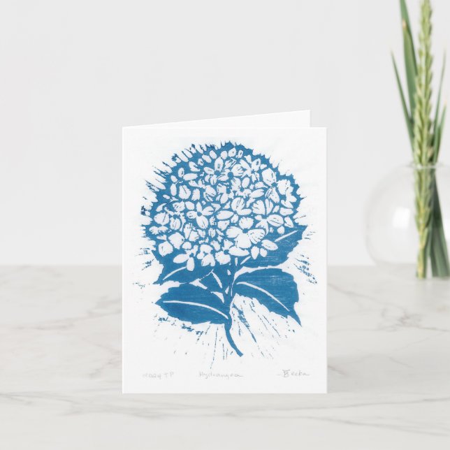 Cartão De Agradecimento Hydrangea Japonês Woodblock Impressão (Frente)
