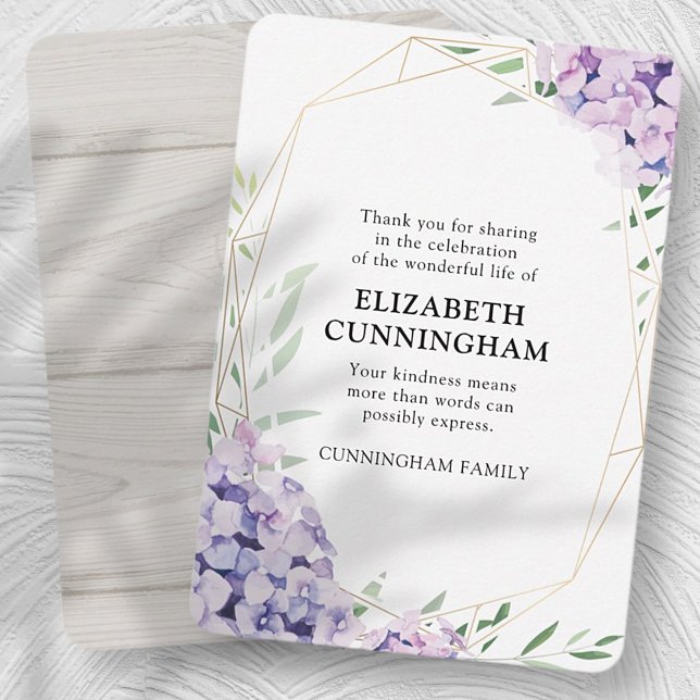 Cartão De Agradecimento Hydrangea Lilac Floral Memorial (Criador carregado)
