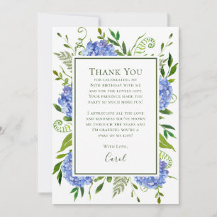 Cartão De Agradecimento Hydrangeas Azuis Aniversário de 85 anos
