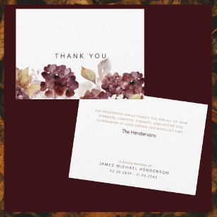 Cartão De Agradecimento Hydrangeas Botanical Funeral Simples Obrigado