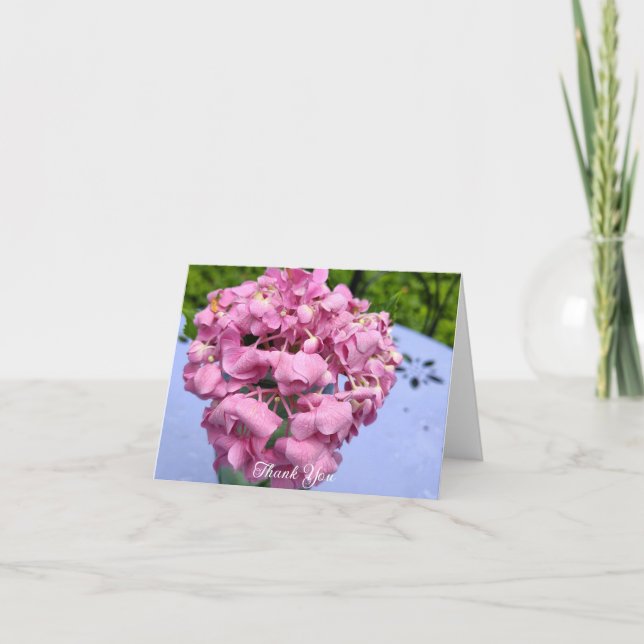 Cartão De Agradecimento Hydrangeas Rosa Em Uma Mesa (Frente)