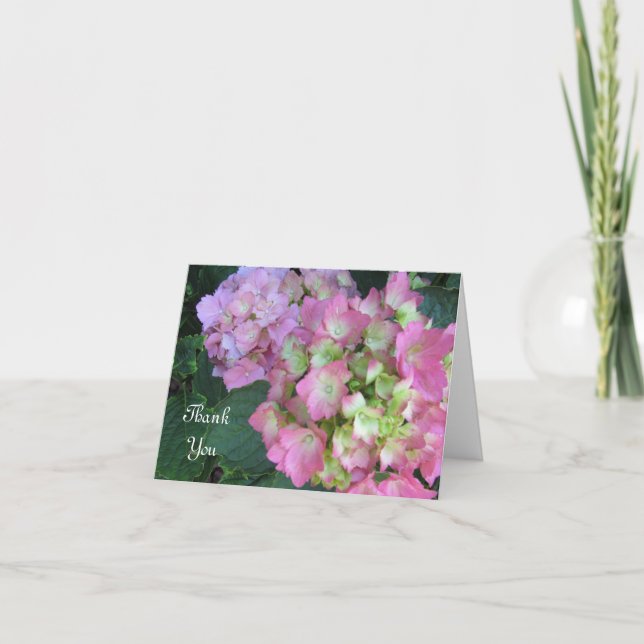 Cartão De Agradecimento Hydrangeas Rosa Obrigado (Frente)