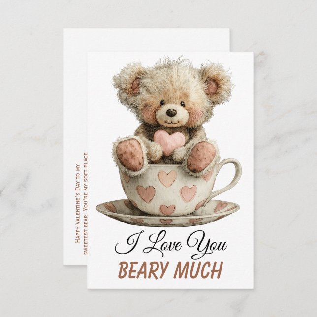 Cartão De Agradecimento I Love You Beary Much In Cup Postcard (Frente/Verso)