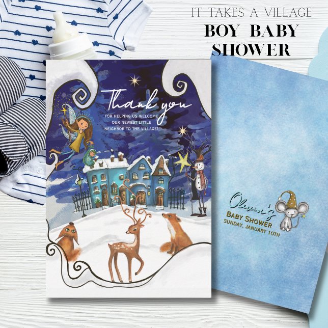 Cartão De Agradecimento Ice Blue Winter Village Thank You Card | Fairy  (Ice Blue Winter Village Thank You Card  Fairy )